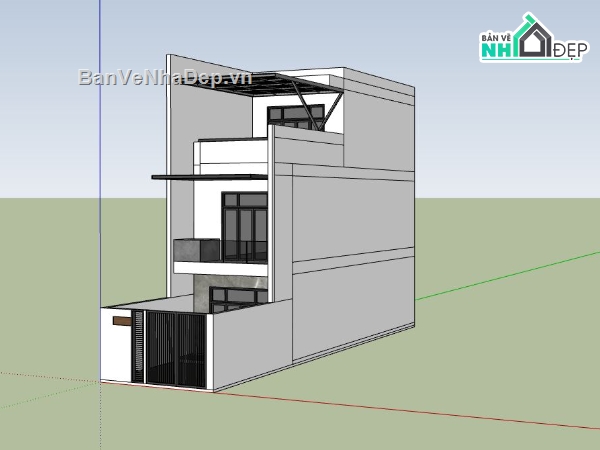 sketchup Nhà phố 3 tầng,phối cảnh nhà phố,nhà phố hiện đại