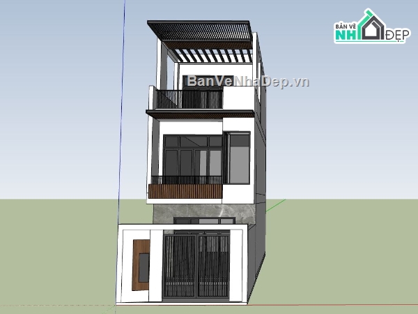 nhà phố 3 tầng,file sketchup nhà phố,nhà phố hiện đại