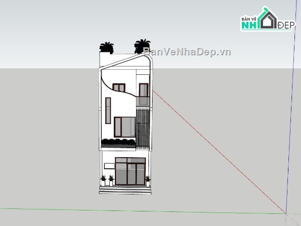 nhà phố 3 tầng,file sketchup nhà phố,phối cảnh nhà phố,nhà phố hiện đại