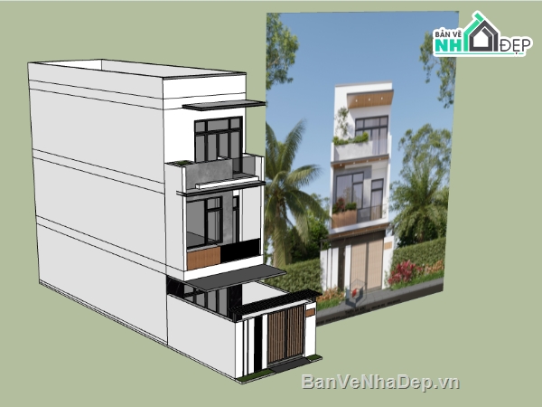 su nhà phố,sketchup nhà phố,nhà phố 3 tầng