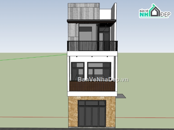 nhà phố 3 tầng,su nhà phố,sketchup nhà phố