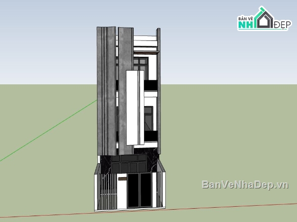 nhà phố 3 tầng,sketchup nhà phố 3 tầng,nhà phố hiện đại