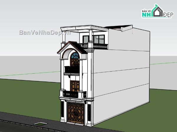 Nhà phố 3 tầng,model su nhà phố 3 tầng,sketchup nhà phố 3 tầng