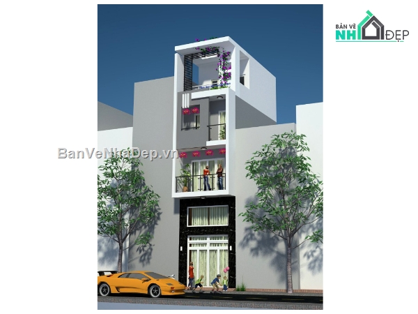 Nhà phố 4 tầng,Nhà phố,cad nhà phố 4 tầng