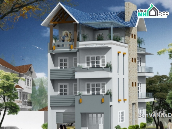 Nhà phố 4 tầng,kiến trúc 4 tầng,Nhà phố,file cad nhà phố 4 tầng