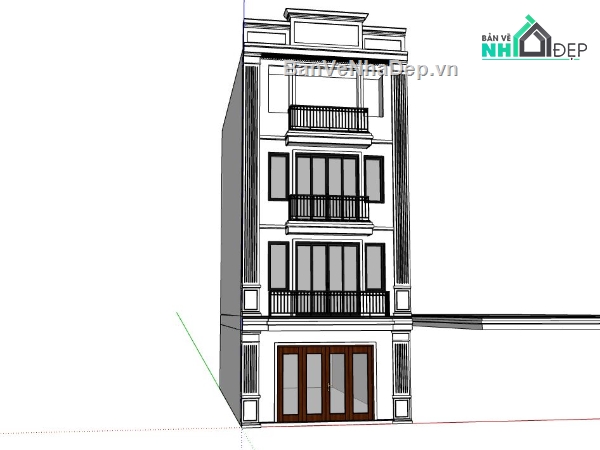 nhà 4 tầng,mẫu nhà phố 4 tầng,phối cảnh nhà phố 4 tầng,file sketchup nhà phố 4 tầng,bản vẽ nhà phố 4 tầng