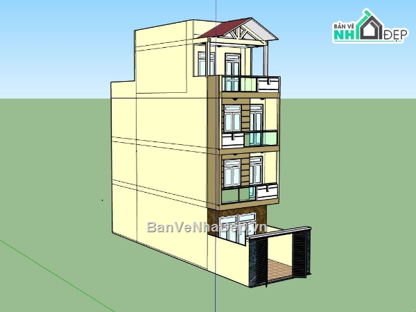 Nhà phố 4 tầng,sketchup nhà phố 4 tầng,model su nhà phố 4 tầng