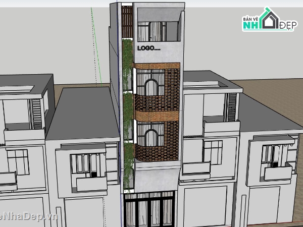 Nhà phố 4 tầng,Nhà phố hiện đại,Nhà 4 tầng sketchup,model su nhà phố