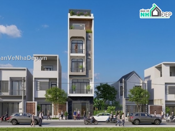 nhà phố 5 tầng,nhà 5 tầng,file cad nhà phố 5 tầng