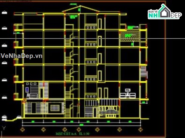 nhà phố 6 tầng,cad nhà phố 6 tầng,autocad nhà phố 6 tầng