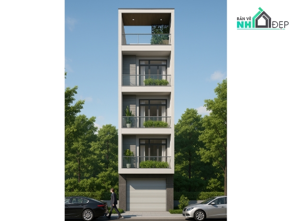 Bản vẽ nhà phố đẹp,Bản vẽ nhà phố 4 tầng đẹp,Bản vẽ nhà phố hiện đại kích thước 4x15