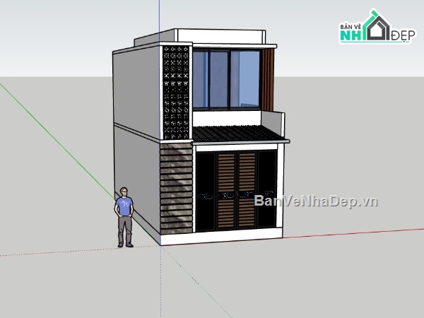 Nhà 2 tầng,Nhà phố 2 tầng,thiết kế sketchup đẹp,sketchup nhà 2 tầng