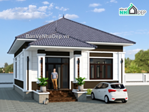 Nha vuon 1 tang mai Nhat,nha vuon 1 tang 9x14m,Nha vuon 1 tang 3 phong ngu