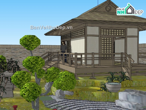 biệt thự nhà vườn file su,sketchup nhà vườn file su,thiết kế nhà vườn