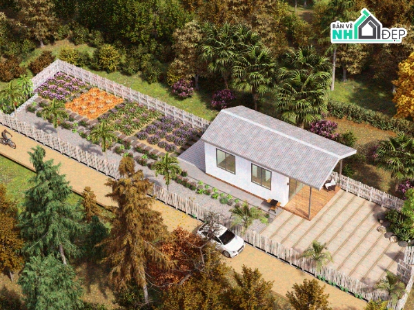 nhà vườn,nhà lắp ghép,sân vườn