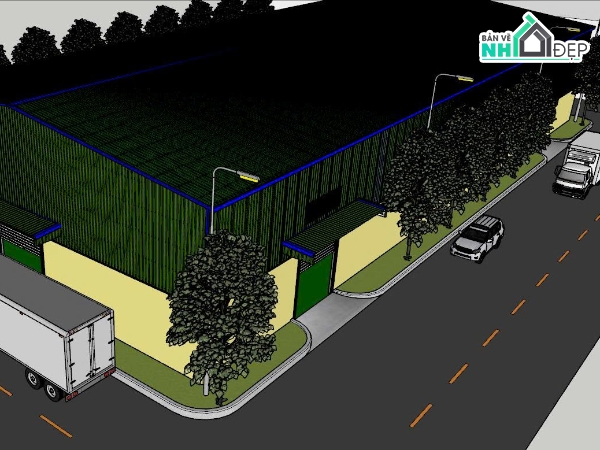 Nhà xưởng 25x55m,Model Sketchup,Sketchup