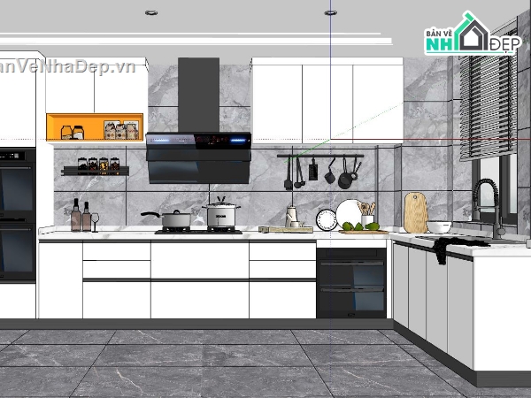 phòng bếp hiện đại,phòng bếp 3d,nội thất nhà phố,sketchup nội thất gia đình