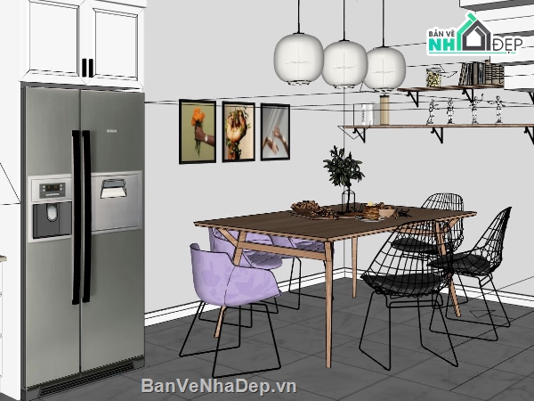 Nội thất phòng khách bếp sketchup,sketchup nội thất phòng bếp,Nội thất phòng khách bếp