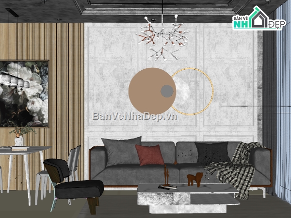 nội thất phòng khách hiện đại,model su phòng khách,phòng khách file sketchup