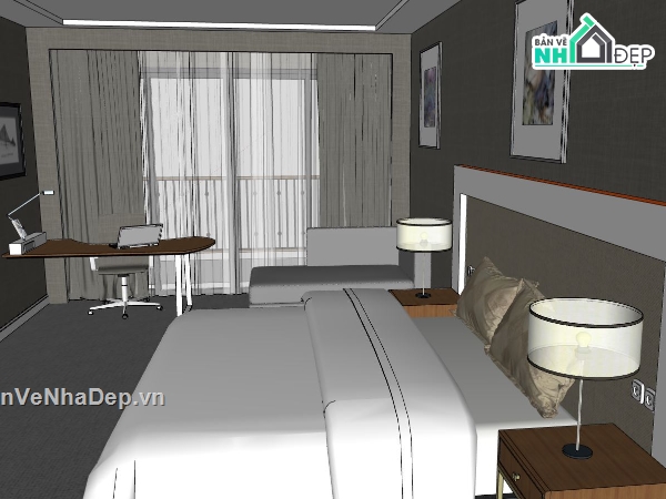 nội thất phòng ngủ,sketchup nội thất,model su phòng ngủ,file su phòng ngủ