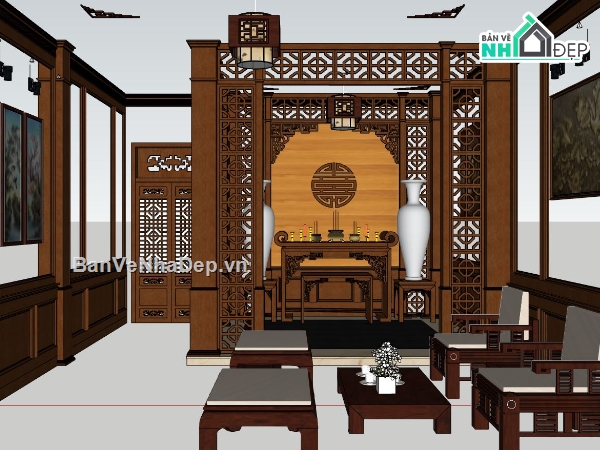 file sketchup phòng thờ,nội thất phòng thờ,dựng 3d phòng thờ