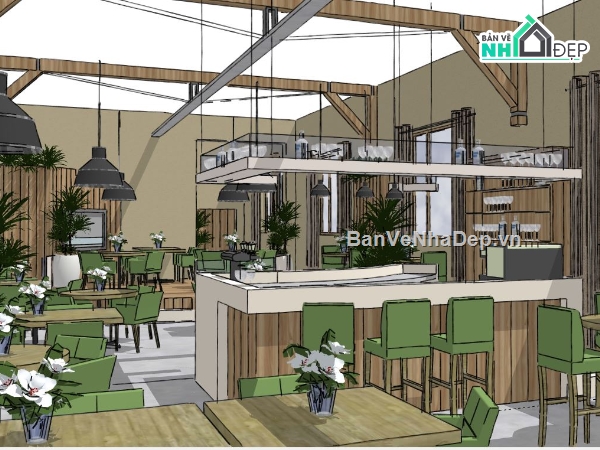 file su quán cafe,su quán cafe,file sketchup quán cafe