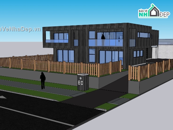 biệt thự sketchup,file su biệt thự 2 tầng,phối cảnh biệt thự 2 tầng