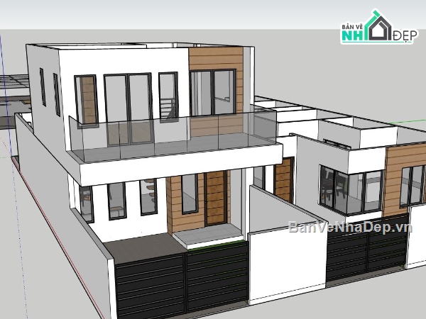 biệt thự 2 tầng,phối cảnh biệt thự 2 tầng,file sketchup biệt thự 2 tầng,mẫu biệt thự 2 tầng đẹp