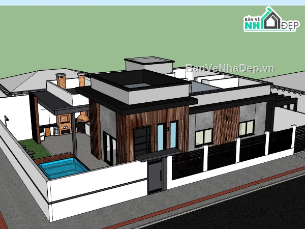 Phối cảnh biệt thự,biệt thự 1 tầng,su biệt thự 1 tầng