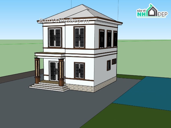 biệt thự 2 tầng,model su biệt thự 2 tầng,mẫu sketchup biệt thự 2 tầng,phối cảnh biệt thự 2 tầng