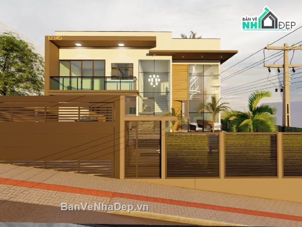 biệt thự 2 tầng,Phối cảnh biệt thự,sketchup biệt thự