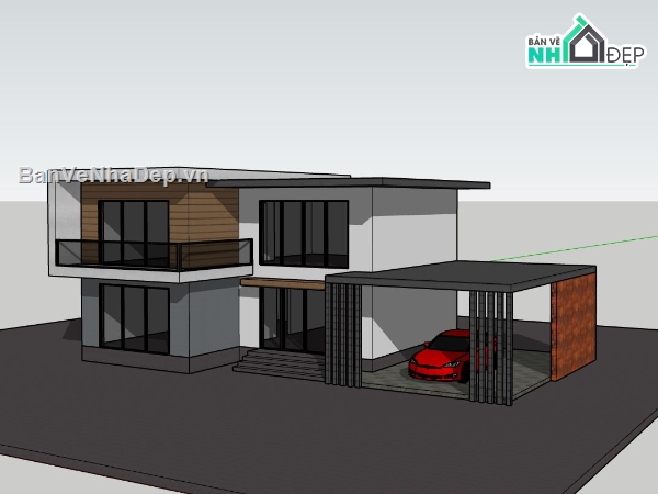 biệt thự 2 tầng,file sketchup biệt thự,biệt thự mái bằng,bao cảnh biệt thự 2 tầng