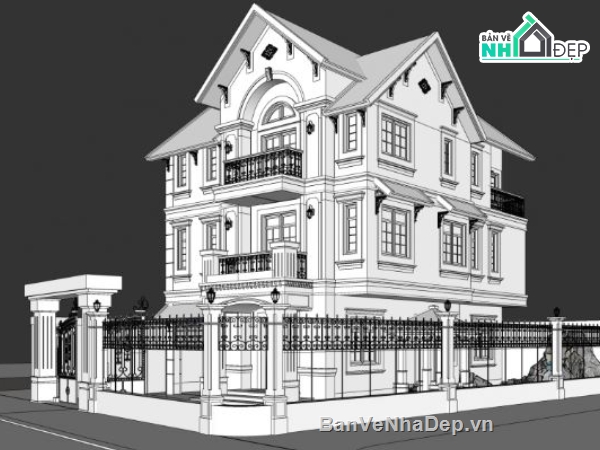 biệt thự 3 tầng,Phối cảnh biệt thự,biệt thự tân cổ điển