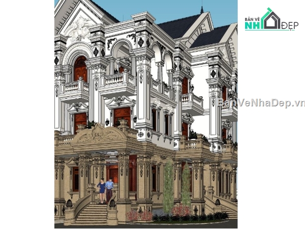Phối cảnh biệt thự,biệt thự cổ điển 3 tầng,biệt thự sketchup