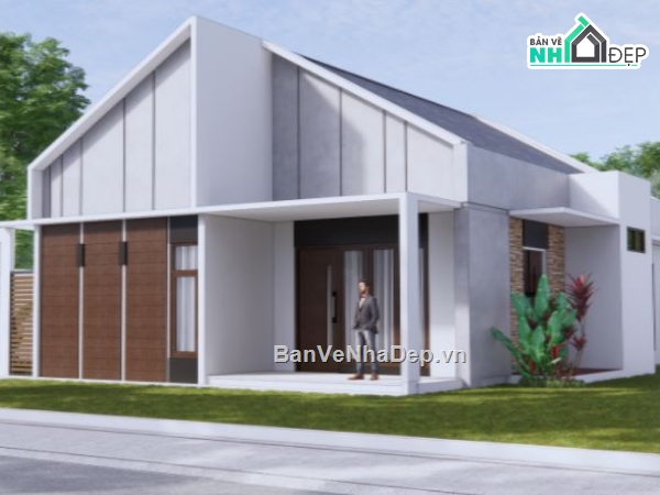 villa hiện đại,mẫu villa sketchup,phối cảnh villa 1 tầng