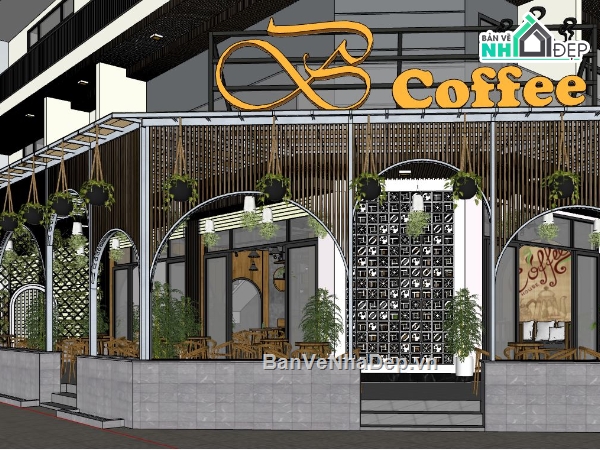 file su quán cafe,quán cafe file su,file sketchup quán cafe