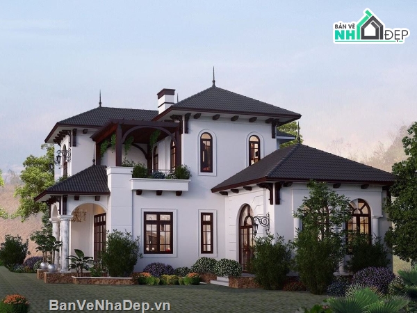 revit biệt thự 2 tầng,file revit biệt thự 2 tầng,bản vẽ revit biệt thự 2 tầng,Biệt thự 2 tầng 13.865x14.83m