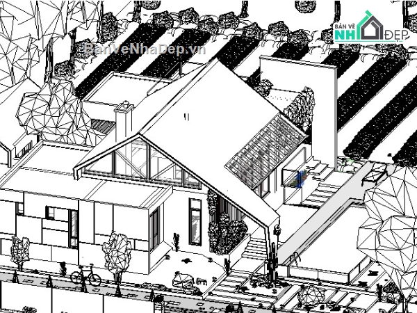 biệt thự nhà vườn,file revit biệt thự 1 tầng,biệt thự 1 tầng file revit
