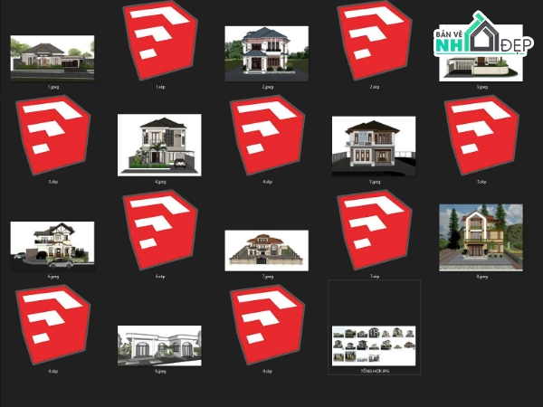 Sketchup,2 tầng,Sketchup 2 tầng,villa 2 tầng,mẫu sketchup villa 2 tầng