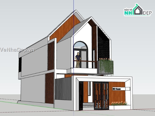 Nhà phố 2 tầng,model su nhà phố 2 tầng,sketchup nhà phố 2 tầng