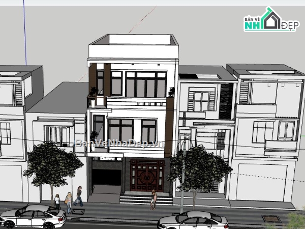 Nhà phố 3 tầng,Model su nhà phố 3 tầng,sketchup nhà phố 3 tầng