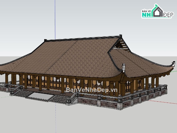 nhà mái ngói truyền thống,sketchup nhà mái ngói,nhà mái ngói đẹp