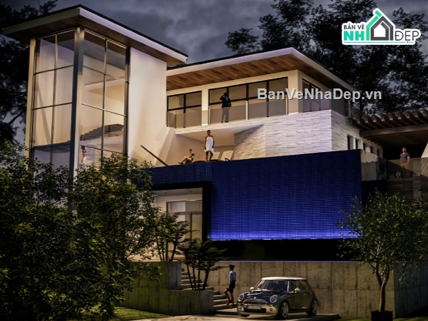 Sketchup phối cảnh biệt thự,biệt thự 3 tầng,biệt thự hiện đại
