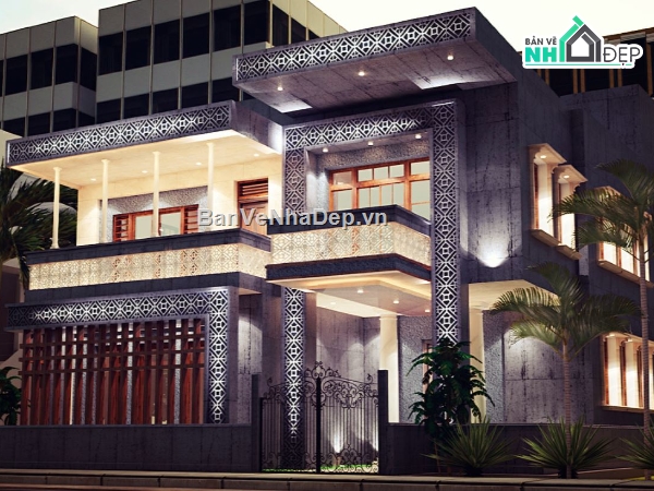 biệt thự 2 tầng,biệt thự đẹp,biệt thự sketchup,biệt thự hiện đại
