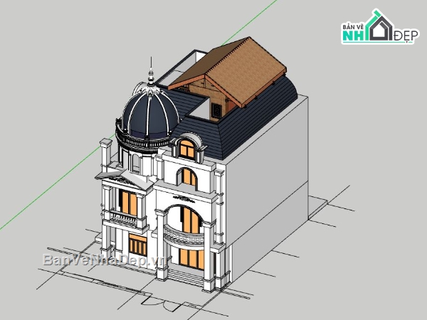 lâu đài 3 tầng,sketchup nhà 3 tầng,phối cảnh nhà 3 tầng