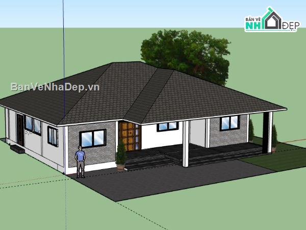 Biệt thự 1 tầng,model su biệt thự 1 tầng,sketchup biệt thự 1 tầng