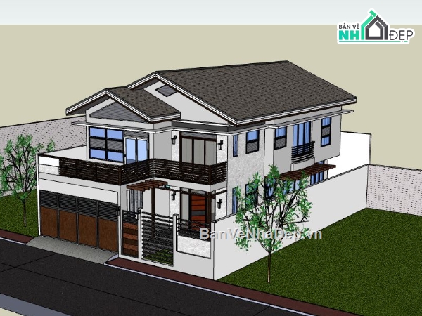 Biệt thự 2 tầng,model su biệt thự 2 tầng,sketchup biệt thự 2 tầng