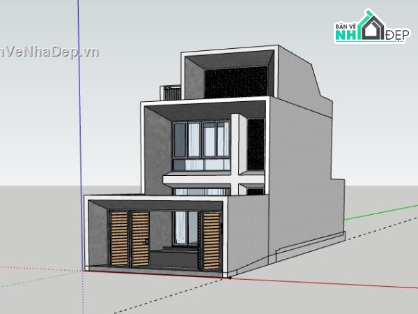 nhà phố 2 tầng 1 tum 6,Nhà phố 2 tầng,sketchup nhà phố 2 tầng