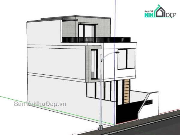 Nhà phố 2 tầng 1 tum,Model su nhà phố 2 tầng,sketchup nhà phố 2 tầng