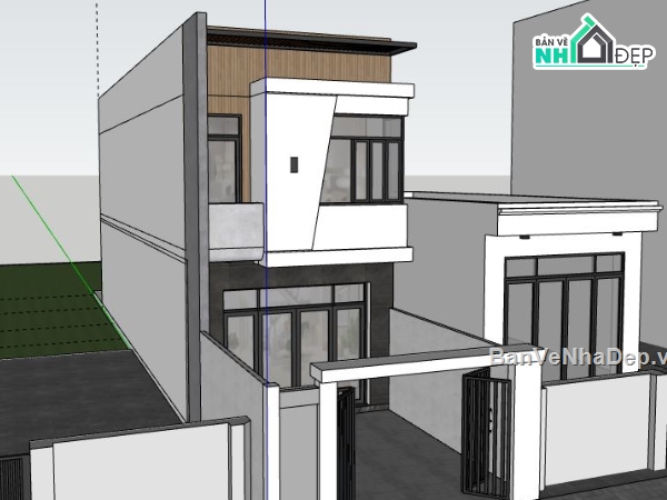 Nhà phố 2 tầng,model su nhà phố 2 tầng,file sketchup nhà phố 2 tầng